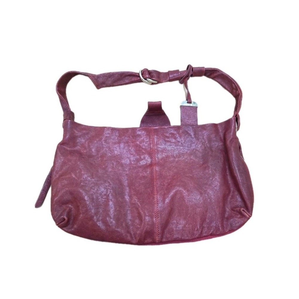 Jimmy Choo Burgundy Leather Hobo Bag Shoulder Zip Slouchy Silver Hardware